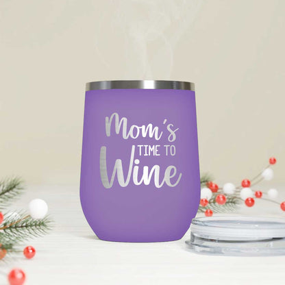 Designer Steel Travel Coffee Flask Mug With Lid Gift for Mothers Day Gifts - Mom's Time To Wine