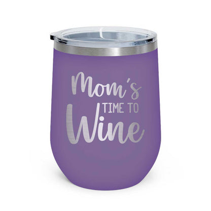 Designer Steel Travel Coffee Flask Mug With Lid Gift for Mothers Day Gifts - Mom's Time To Wine