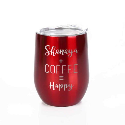 Personalized Coffee Cup with lid Name Engraved Stainless Steel Mug-Happy