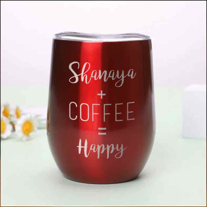 Personalized Coffee Cup with lid Name Engraved Stainless Steel Mug-Happy