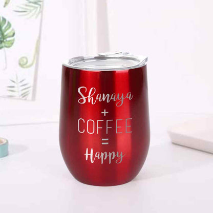 Personalized Coffee Cup with lid Name Engraved Stainless Steel Mug-Happy