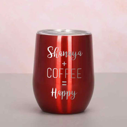 Personalized Coffee Cup with lid Name Engraved Stainless Steel Mug-Happy