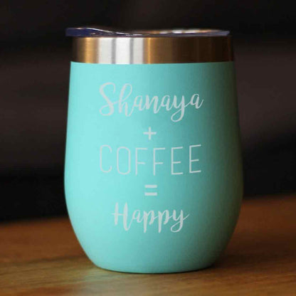 Personalized Coffee Cup with lid Name Engraved Stainless Steel Mug-Happy