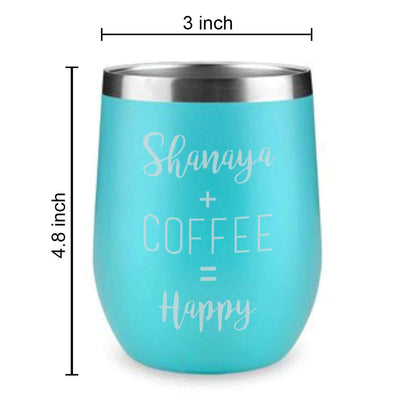 Personalized Coffee Cup with lid Name Engraved Stainless Steel Mug-Happy