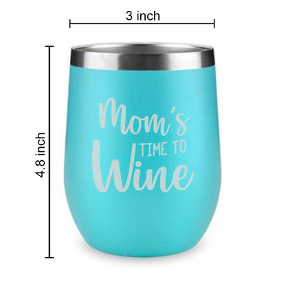 Designer Steel Travel Coffee Flask Mug With Lid Gift for Mothers Day Gifts - Mom's Time To Wine