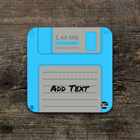 Personalized Coaster With Name Set of 2 - Floppy Disc Formatted Blue Nutcase