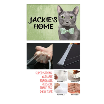 Personalised Cat Name Plate House Sign -Grey Russian