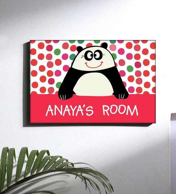 Custom-Made Kids Door Name Plate - Cute Panda