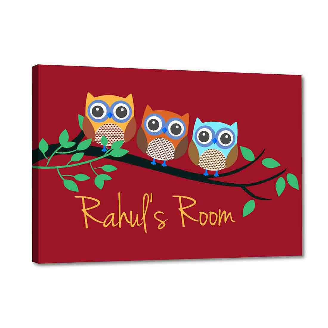 Kids Door Sign Name Plate Personalised Childrens Gifts - Owls Red Nutcase