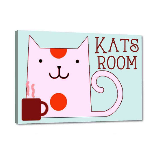 Kids Custom Door Name Plate -  Cat Cup Milk Nutcase