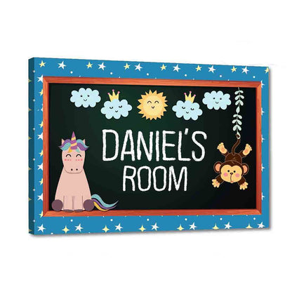 Customized Kids Name Board -  Unicorn & Little Monkey Nutcase