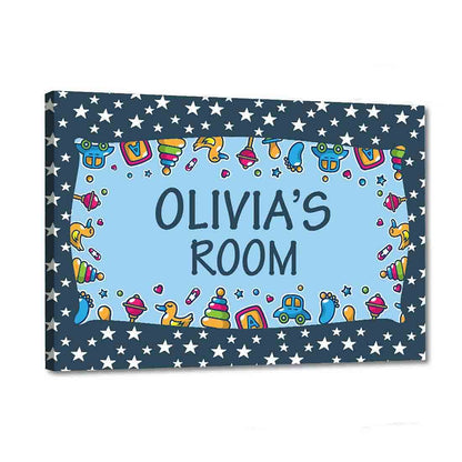 Custom-Made Children's Door Name Plate -  Stars & Toy. Nutcase