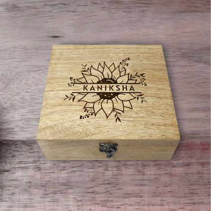 Custom Engraved Wooden Gift Box Jewellery Storage for Women - Flower Design