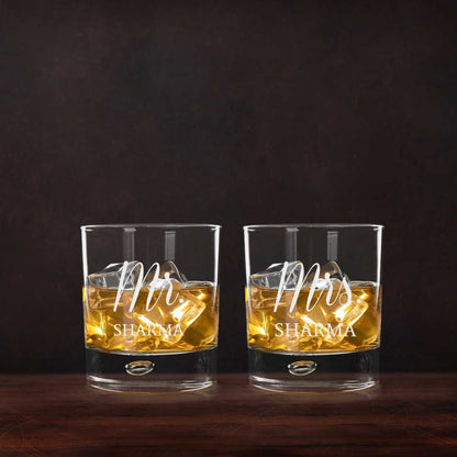 Personalized Mr and Mrs Whiskey Glasses Set of 2 for Couples Anniversary gifts