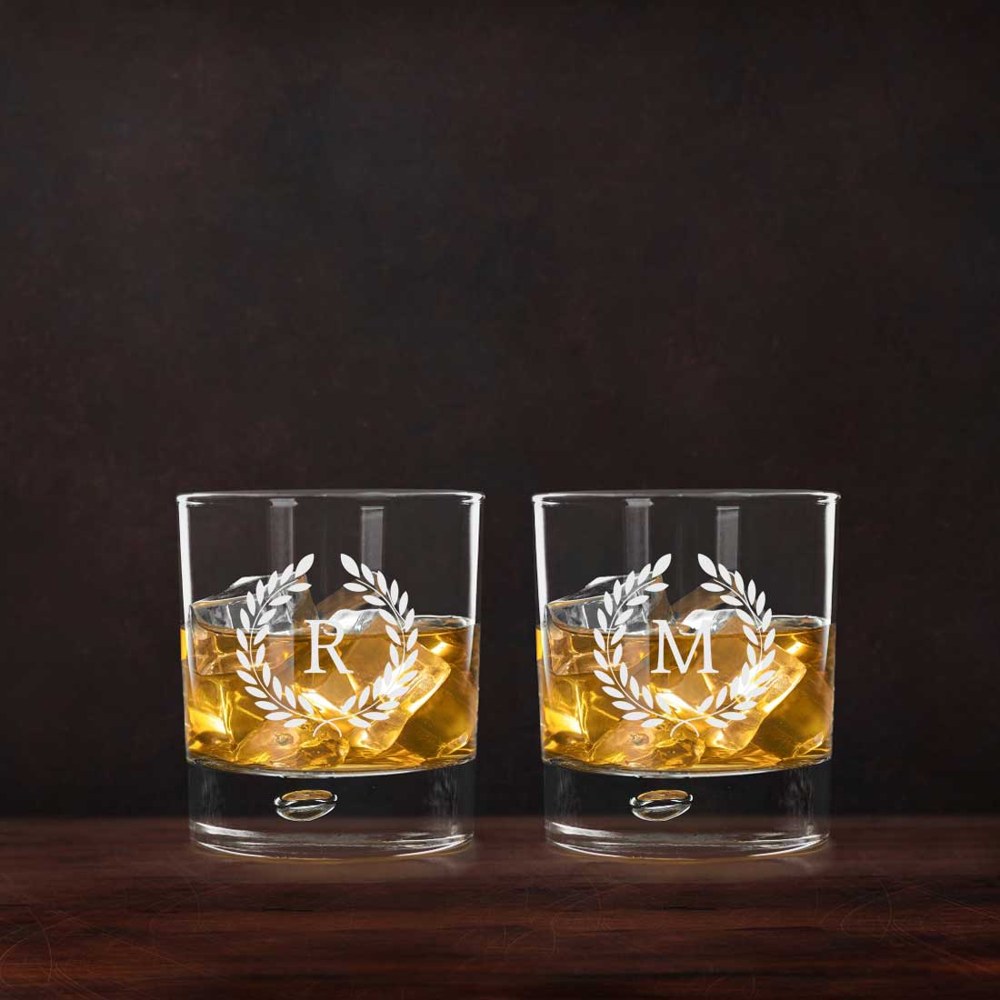 Custom Whiskey Glass Set with Monogram in a Black Gift Box