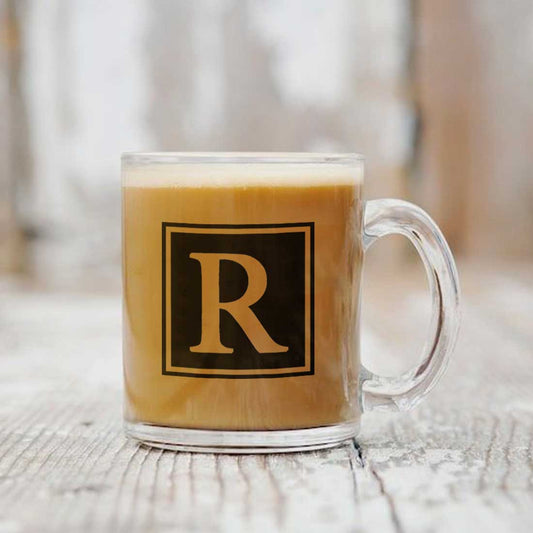 Personalized Coffee Glass Mug - Square Monogram