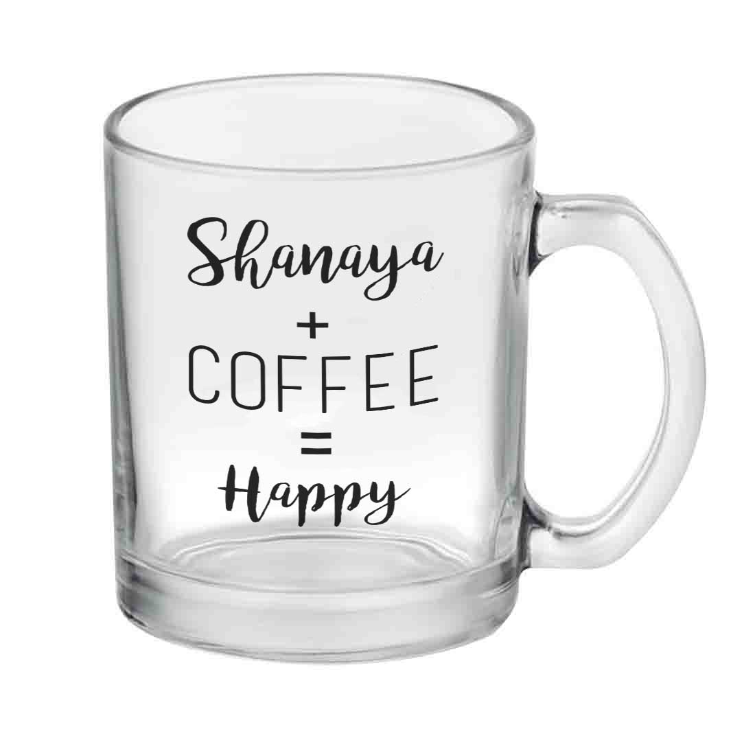 Personalised Glass Tea Cups for Coffee Glass Mug Add Name - Happy