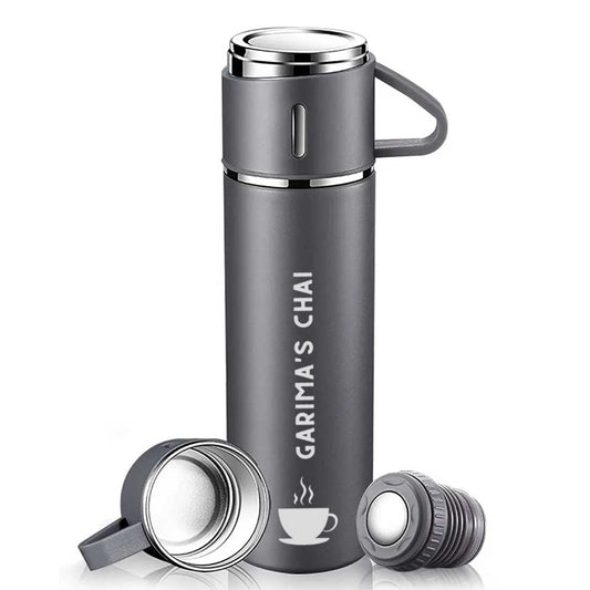 Customized 3 Mugs Vacuum Flask Set Gray - Promotional Wears
