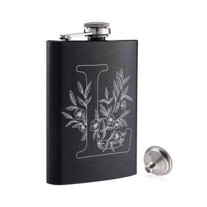 Custom Engraved Flask for Men With Funnel Anniversary Gift for Husband  - Leaf