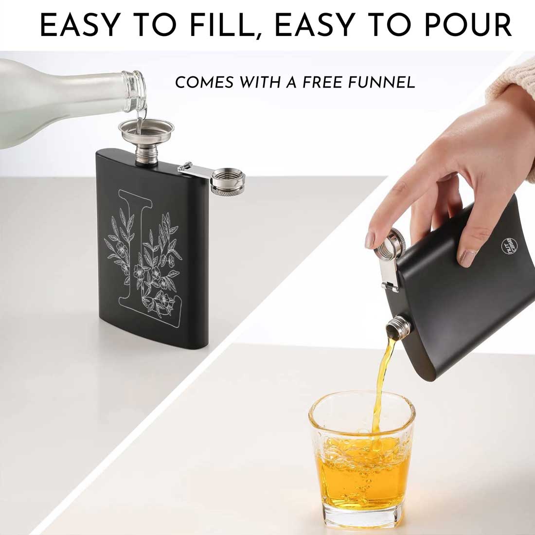 Custom Engraved Flask for Men With Funnel Anniversary Gift for Husband  - Leaf