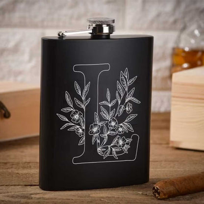 Custom Engraved Flask for Men With Funnel Anniversary Gift for Husband  - Leaf