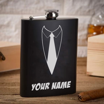 Custom Engraved whiskey Flask for Men Birthday Gifts for Him  -Suit Up