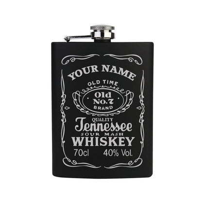 Custom Engraved Stainless Steel Hip Flask With Funnel 236 ML Black Matte   - Add name