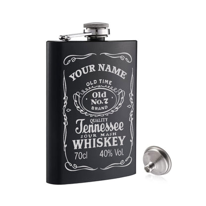 Custom Engraved Stainless Steel Hip Flask With Funnel 236 ML Black Matte   - Add name