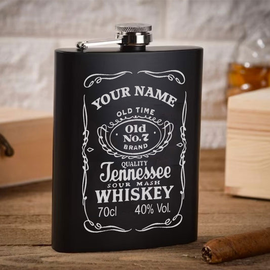 Custom Engraved Stainless Steel Hip Flask With Funnel 236 ML Black Matte   - Add name