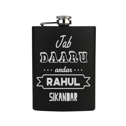 Customized Engraved Flask for Men Stainless Steel Hip Flasks  - Jab Daaru Andar