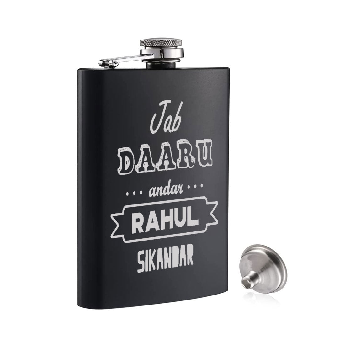 Customized Engraved Flask for Men Stainless Steel Hip Flasks  - Jab Daaru Andar