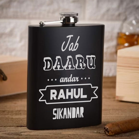Customized Engraved Flask for Men Stainless Steel Hip Flasks  - Jab Daaru Andar