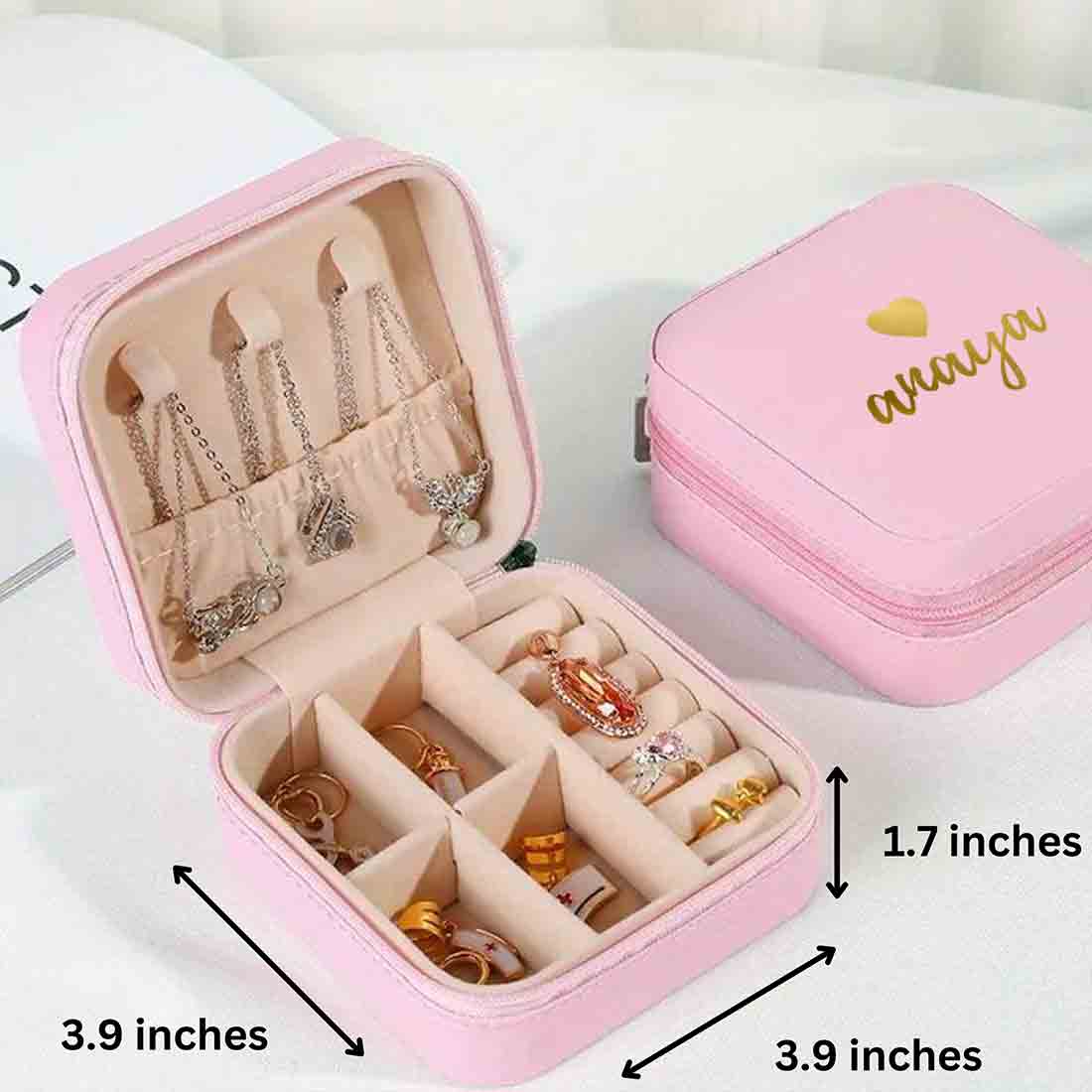 Custom Jewellery Organiser PU Leather Zipper Portable Storage Box with Dividers Container for Rings Earrings