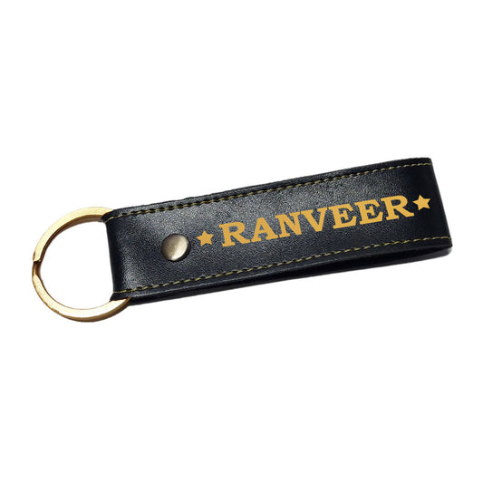 Personalised Key Ring Pu Leather Loop Keychain - Star with Name