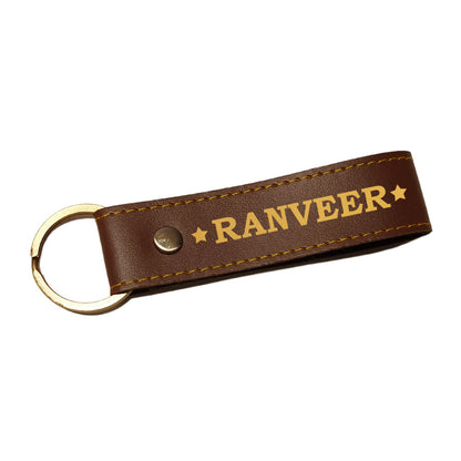 Personalized Key Chain Pu Leather Loop Keychain for Home- Star with Name