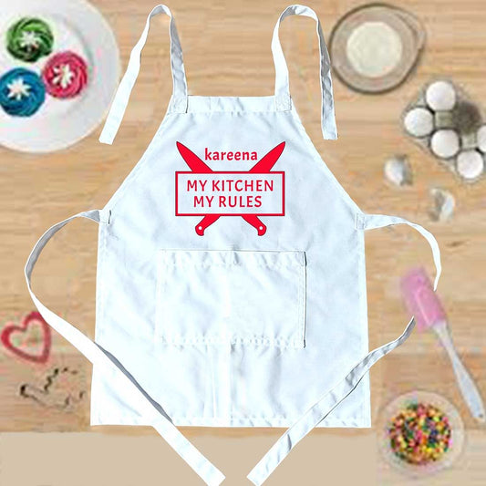 Girl Apron with Customised Name  - My Kitchen My Rules Nutcase