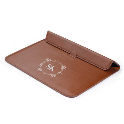 Custom Made Leather Laptop Sleeve - Add Your Initial Crown Leaves Nutcase