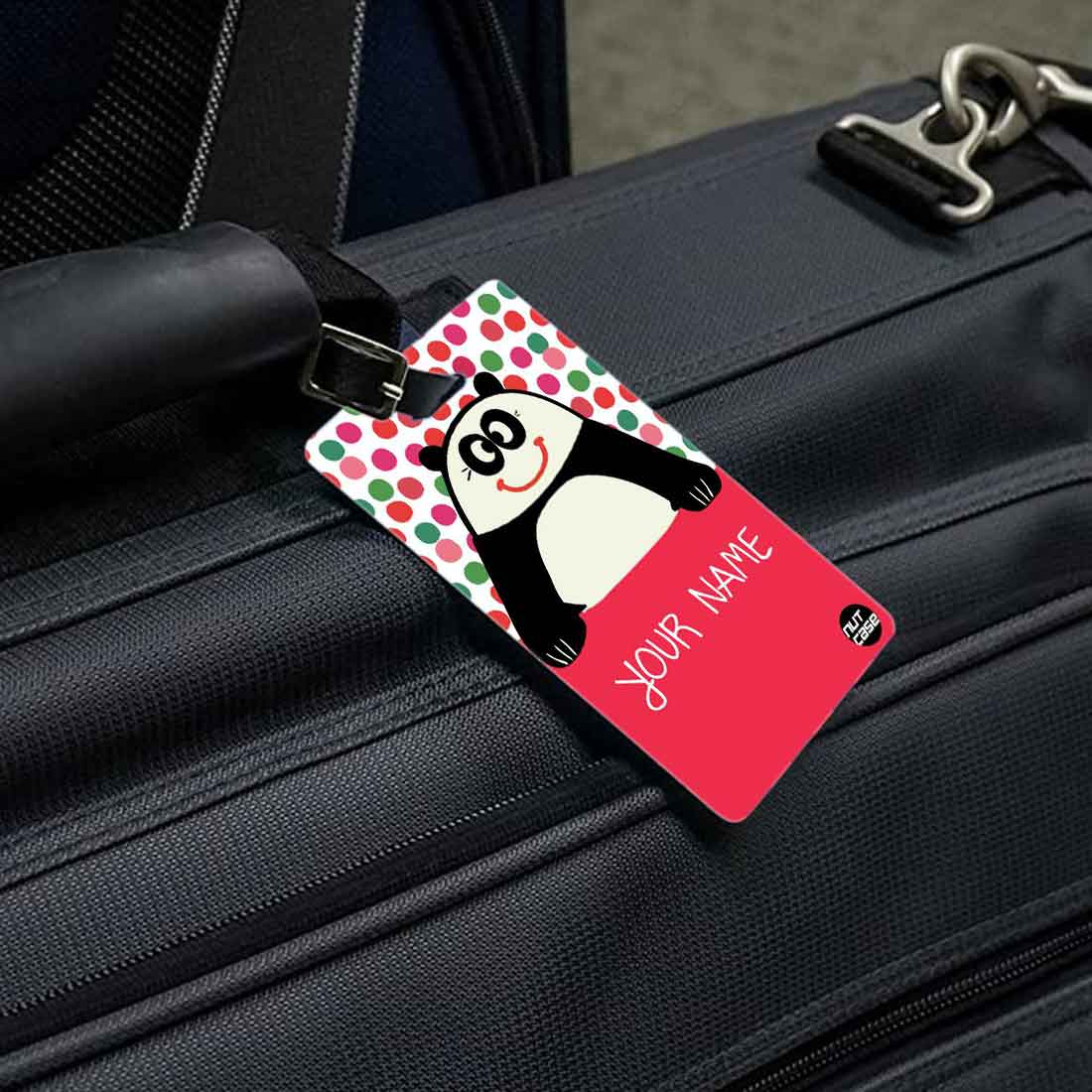 Personalised Travel Luggage Tags Add Your Name Set of 2 - Panda