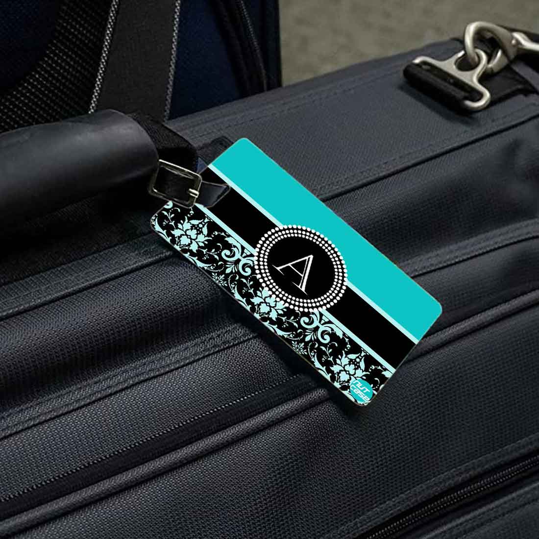 Personalized Designer Luggage Travel Baggage Tags Set of 2 - Blue Damask