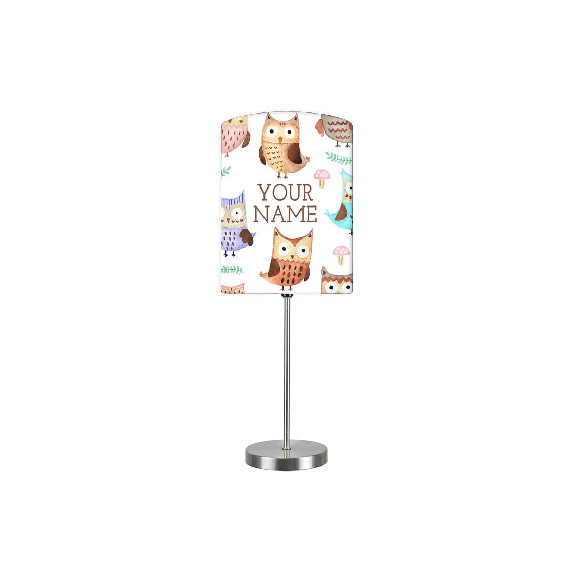 Personalized Kids Bedside Night Lamp-Pink Mushroom And Owl Nutcase