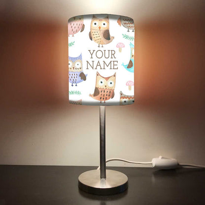 Personalized Kids Bedside Night Lamp-Pink Mushroom And Owl Nutcase