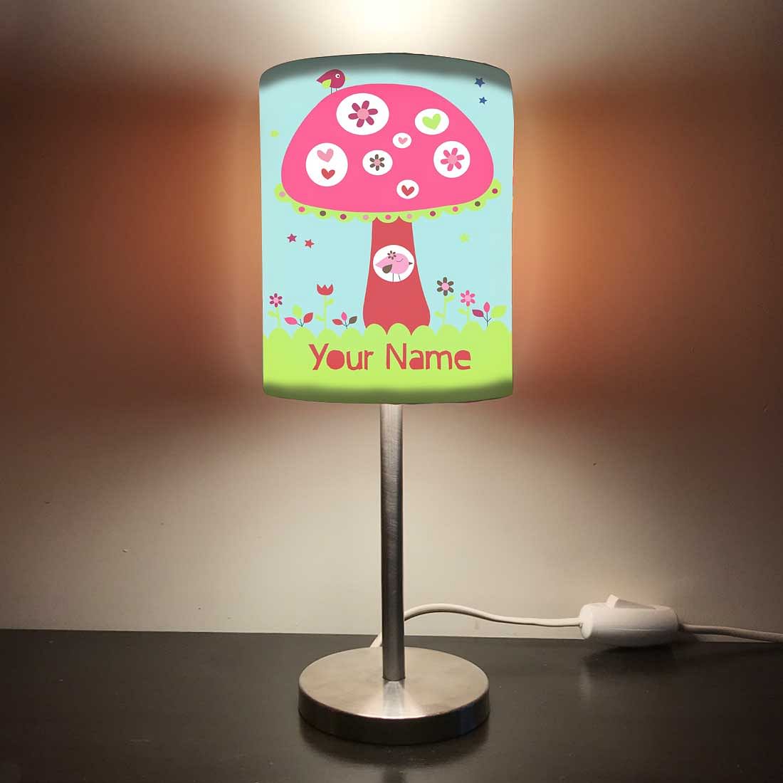 Personalized Kids Bedside Night Lamp-Pink Mushroom Nutcase
