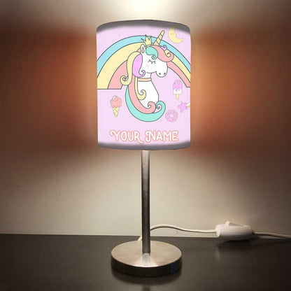 Personalized Kids Bedside Night Lamp-Rainbow And Unicorn Nutcase