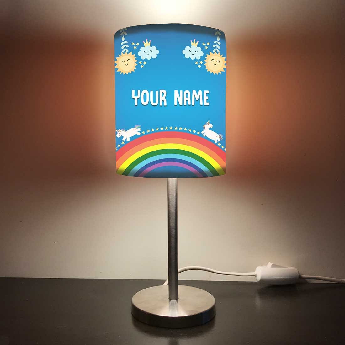 Personalized Kids Bedside Night Lamp-Clouds And Rainbow Nutcase