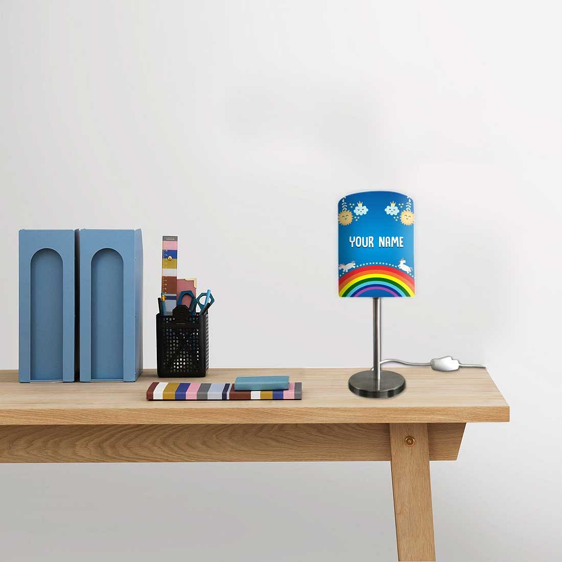 Personalized Kids Bedside Night Lamp-Clouds And Rainbow Nutcase