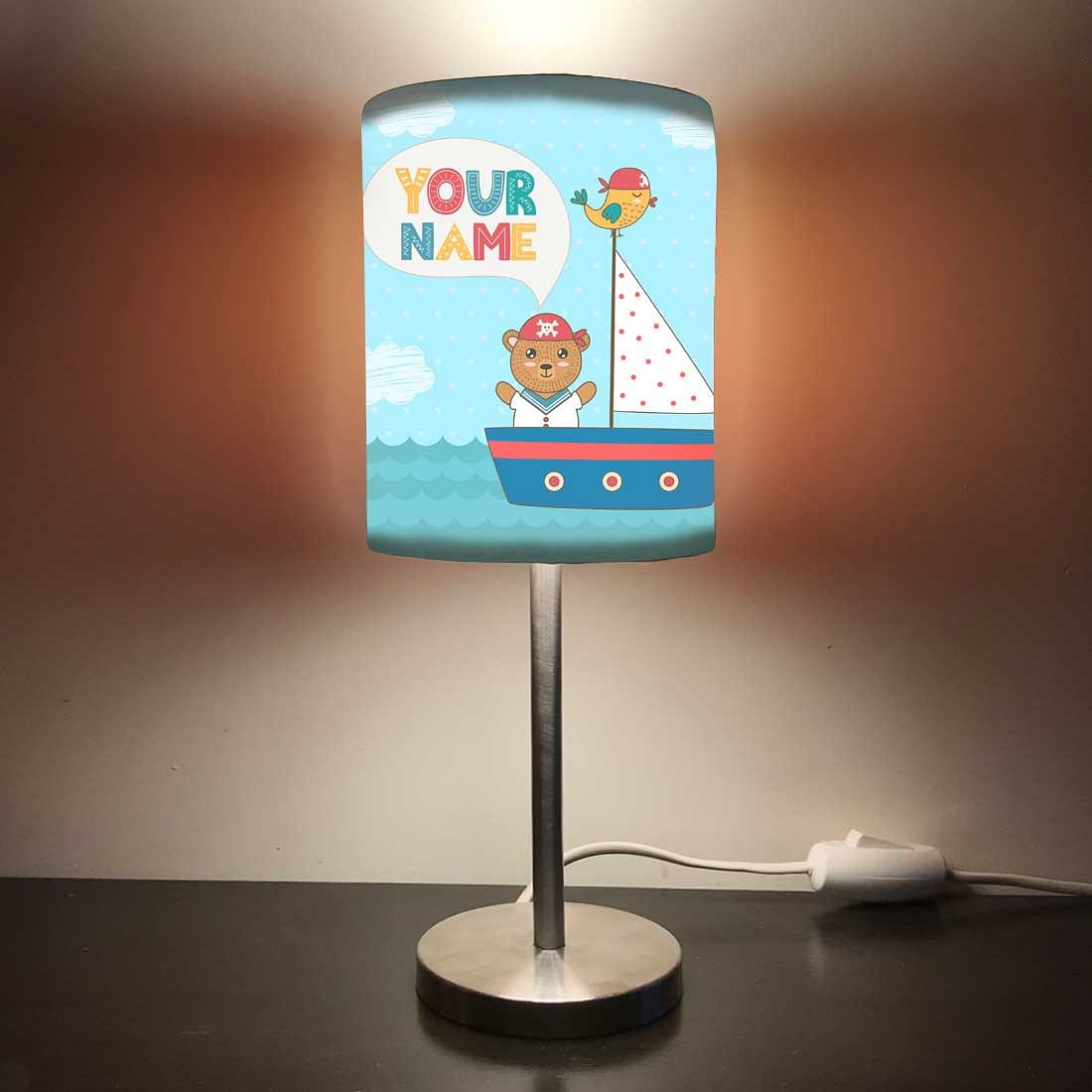 Personalized Kids Bedside Night Lamp-Bear And Ship Nutcase