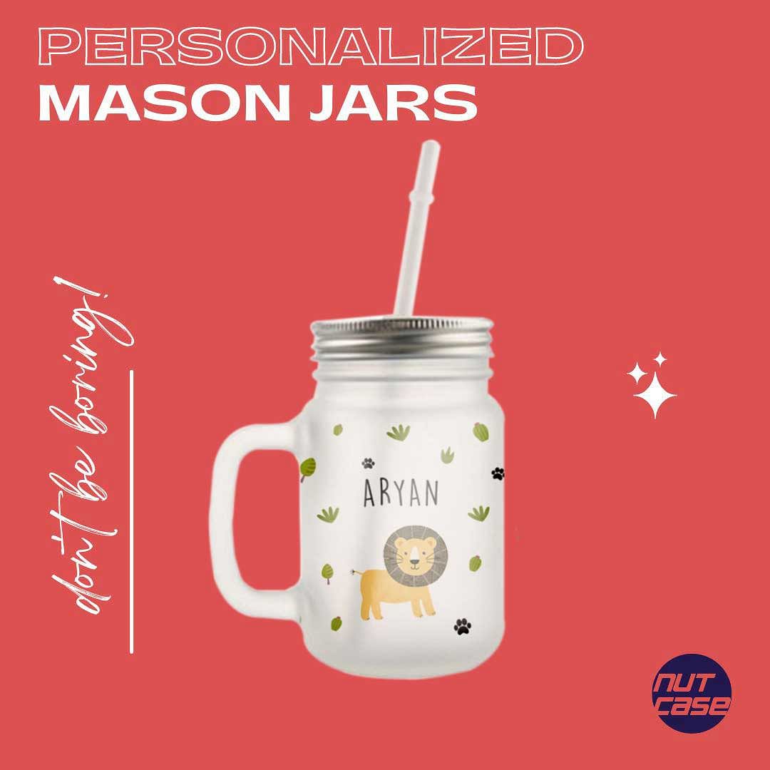 Customized Mason Jar Glass - Jungle pattern Lion Nutcase