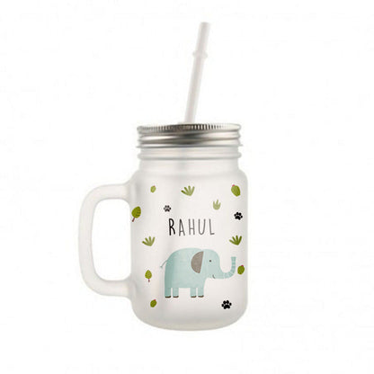 Customized Mason Jar Glass - Jungle Pattern Elephant Nutcase