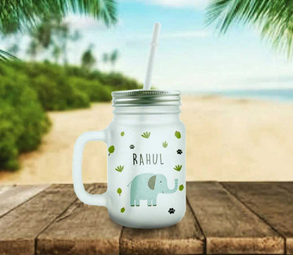 Customized Mason Jar Glass - Jungle Pattern Elephant Nutcase