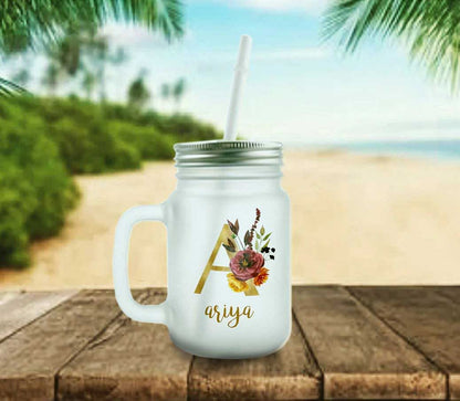 Personalized Monogram Mason Jar - Floral Nutcase